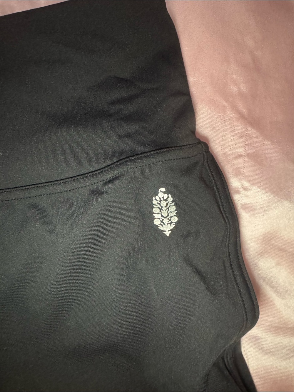 Free People Black High-Waist Leggings with Small Floral Logo